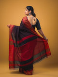 Jute kadhi cotton black color allover checks & contrast border with contrast pallu and running blouse
