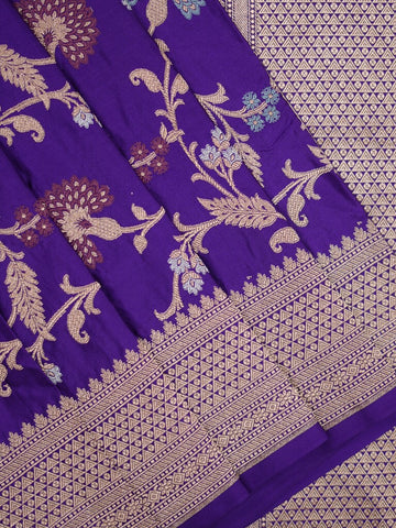 Banaras pattu saree royal blue color allover zari weaves & zari border with rich pallu and attached plain blouse
