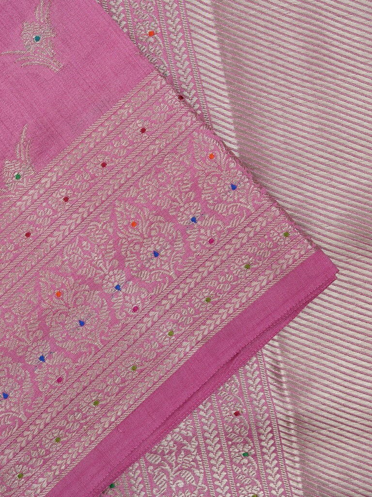 Raw mango pattu saree purple color allover zari motifs & zari border with zari pallu and brocade blouse