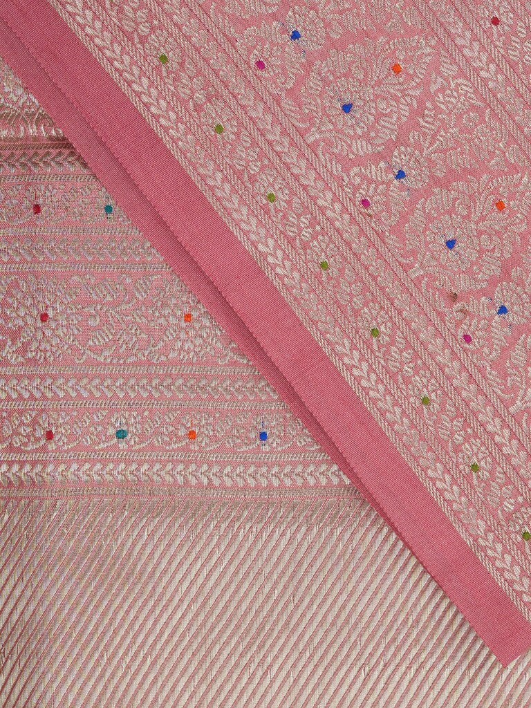 Raw mango pattu saree baby pink color allover zari motifs & zari border with zari pallu and brocade blouse