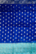 Dola silk saree peacock blue color with allover zari motive weaves, big zari wooven border, pallu and plain blouse