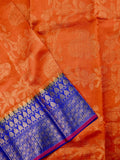 Kanchi kora fancy saree orange color allover zari weaving & zari border with rich contrast pallu and attached plain blouse
