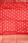 Dola silk saree red color with allover zari motive weaves, big zari wooven border, pallu and plain blouse