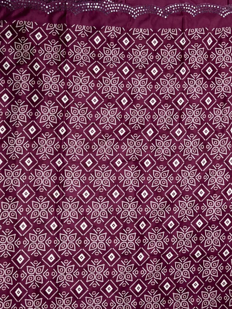 Chinnon silk fancy saree magenta color allover digital prints & sequence border with running pallu and attached plain blouse