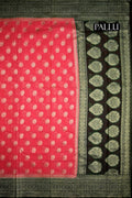 Banaras silk saree light pink and green with golden motives, zari border and plain blouse