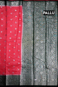 Kora fancy saree peach and green with silver zari motives, kaddi border and plain blouse