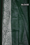 Kora fancy saree peach and green with silver zari motives, kaddi border and plain blouse