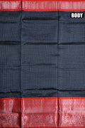 Mangalgiri pattu saree grey and red color with allover silver zari checks weeving, big zari border and plain blouse