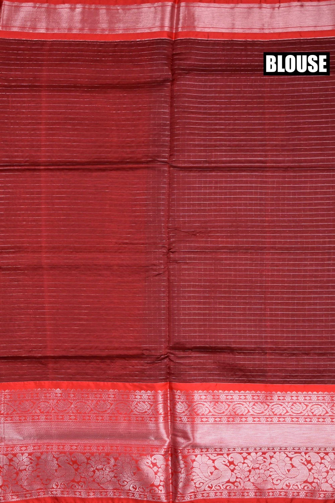 Mangalgiri pattu saree grey and red color with allover silver zari checks weeving, big zari border and plain blouse