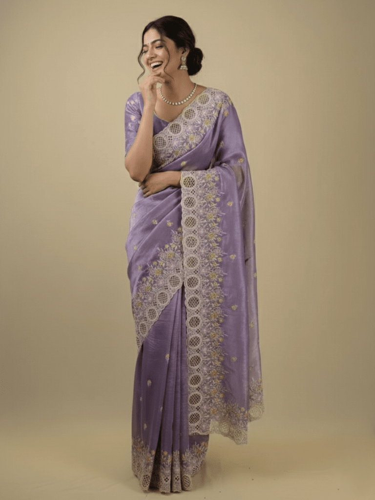 Rocket saree Organza saree in lavender color