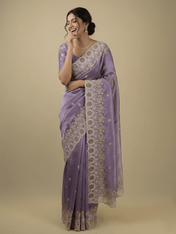 Rocket saree Organza saree in lavender color