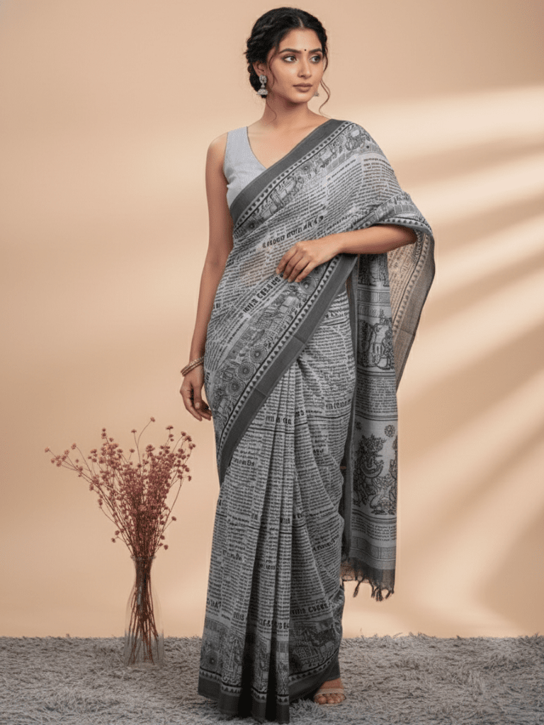 Rocket saree lenin saree grey color