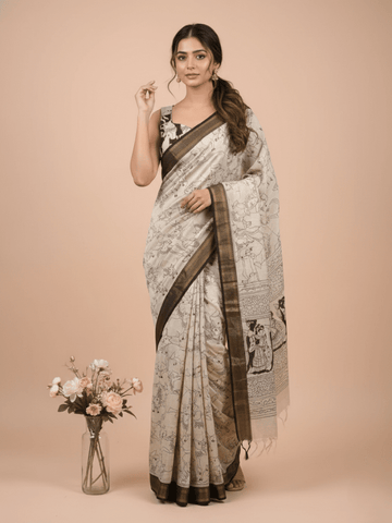 Rocket saree Maheshwari saree black and white color