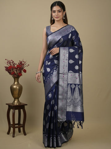 Rocket saree Chanderi saree in navy blue color