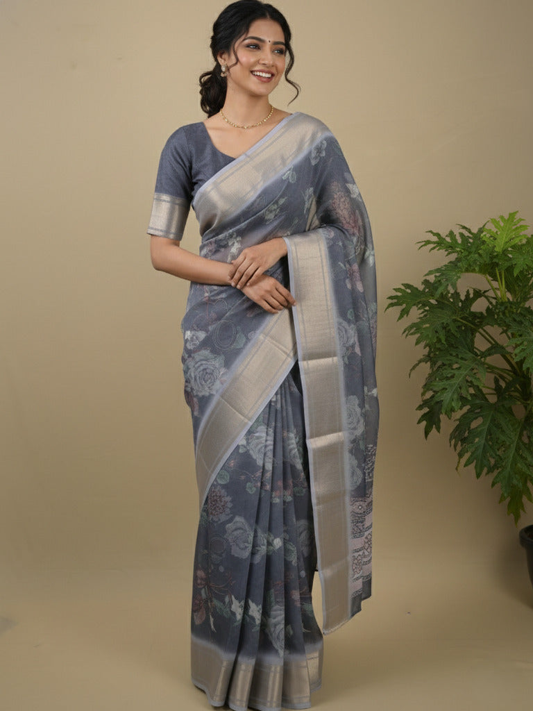Rocket saree Tussar saree in grey color