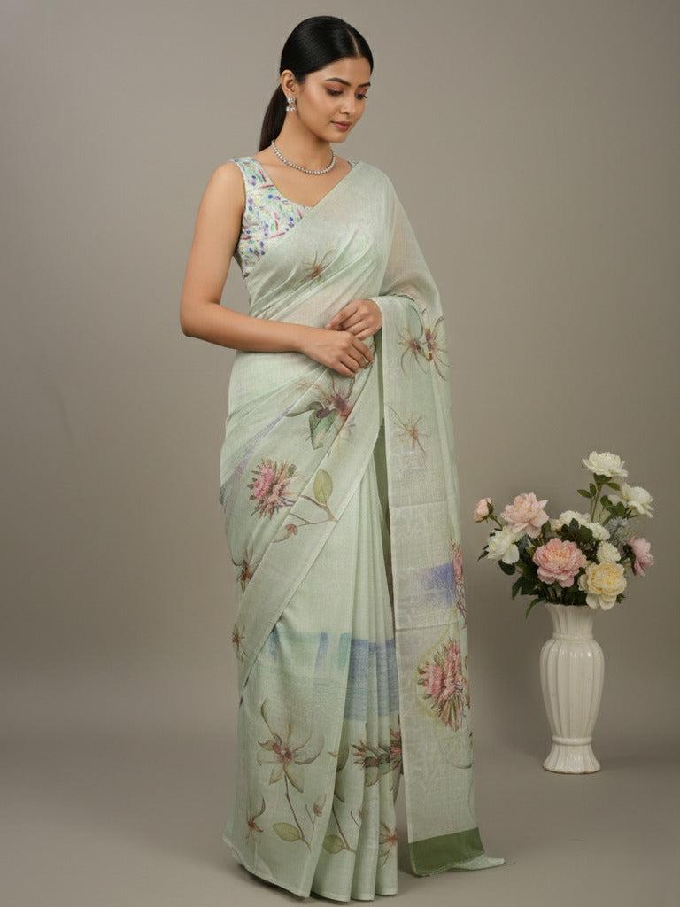 Rocket saree Crape saree in light pastel green color