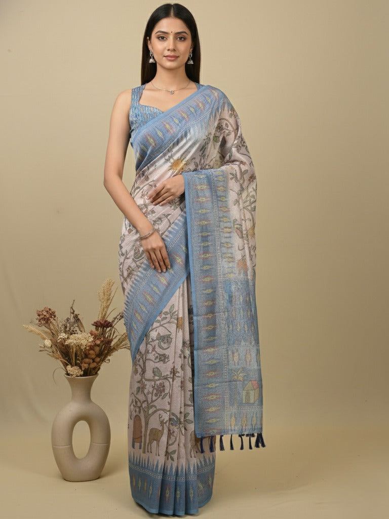Rocket saree Kora saree in cream color