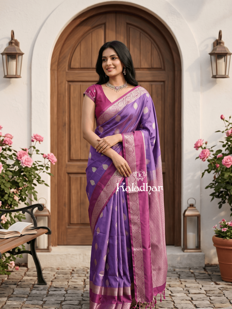 Light weight kanchi pattu sarees for women | purple | zari border | party wear