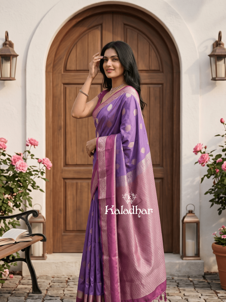 Light weight kanchi pattu sarees for women | purple | zari border | party wear