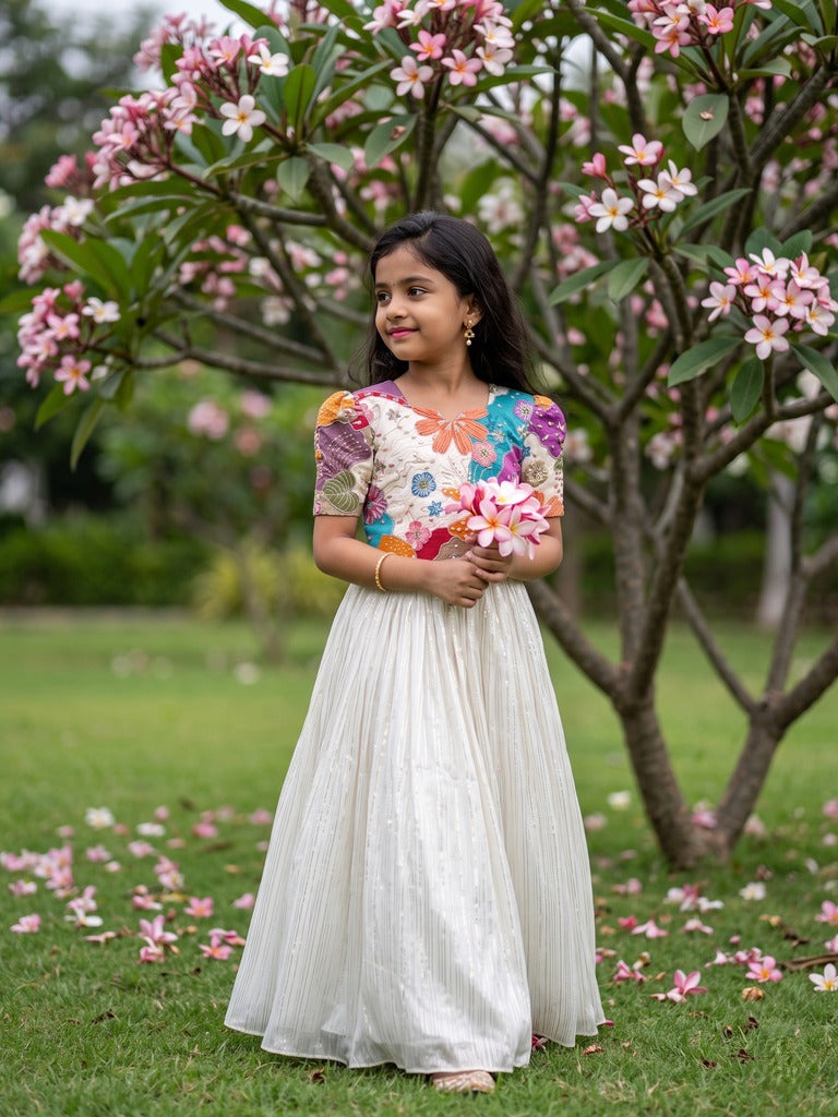 Kids designer lehenga set | white | party wear | 7-8 years
