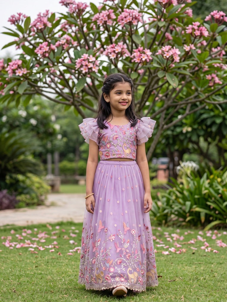 Kids designer lehenga Set | pastel purple | party wear | 8-9 years