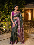 Vintage pattu saree for women | grey | allover checks | zari border | party wear