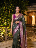 Vintage pattu saree for women | grey | allover checks | zari border | party wear