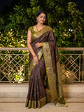 Vintage pattu saree for women | grey | allover checks | zari border | party wear