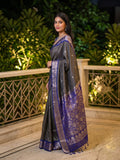 Vintage pattu saree for women | grey | allover checks | zari border | party wear