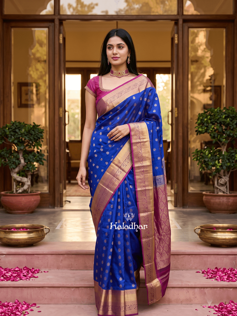 Leight weight kanchi pattu saree for women | royal blue | zari border | party wear