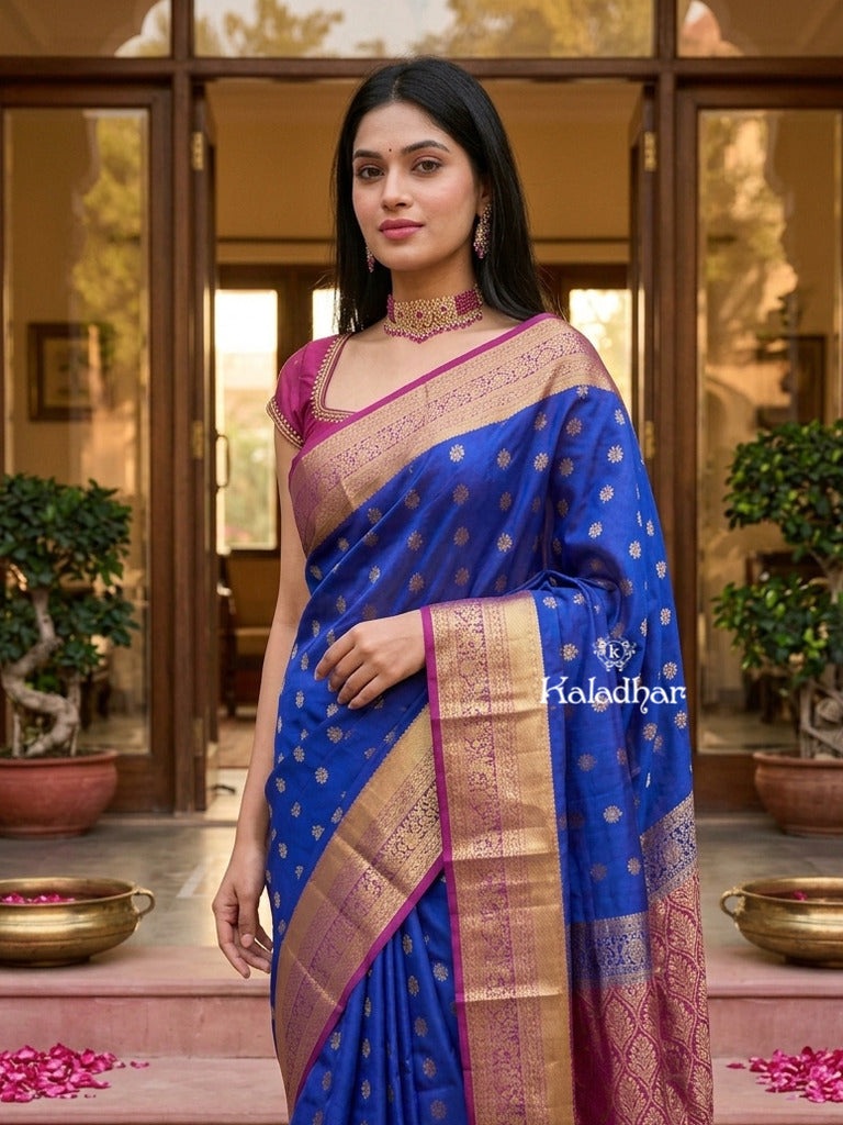 Leight weight kanchi pattu saree for women | royal blue | zari border | party wear