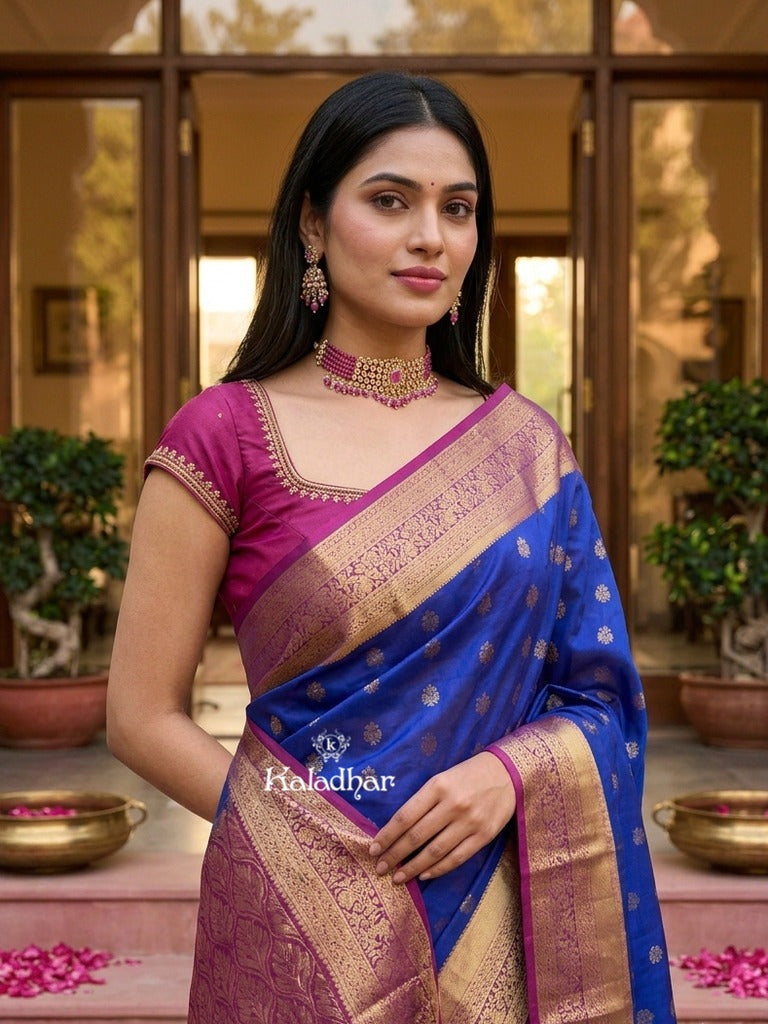 Leight weight kanchi pattu saree for women | royal blue | zari border | party wear