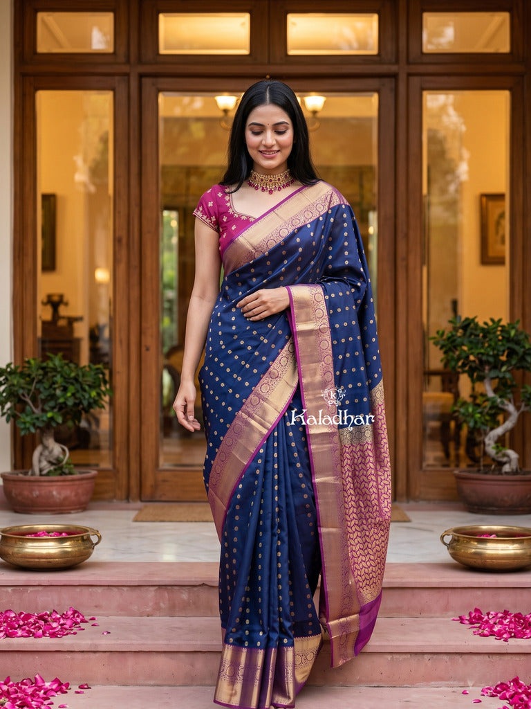Leight weight kanchi pattu saree for women | royal blue | zari border | party wear