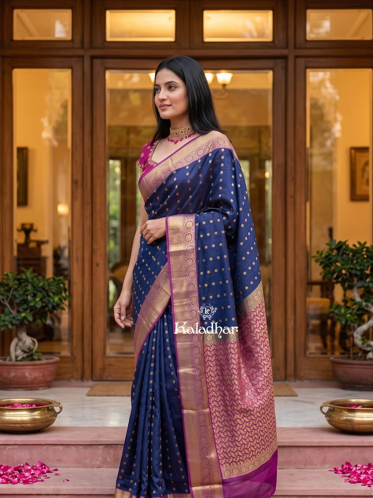 Leight weight kanchi pattu saree for women | royal blue | zari border | party wear