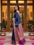 Leight weight kanchi pattu saree for women | royal blue | zari border | party wear
