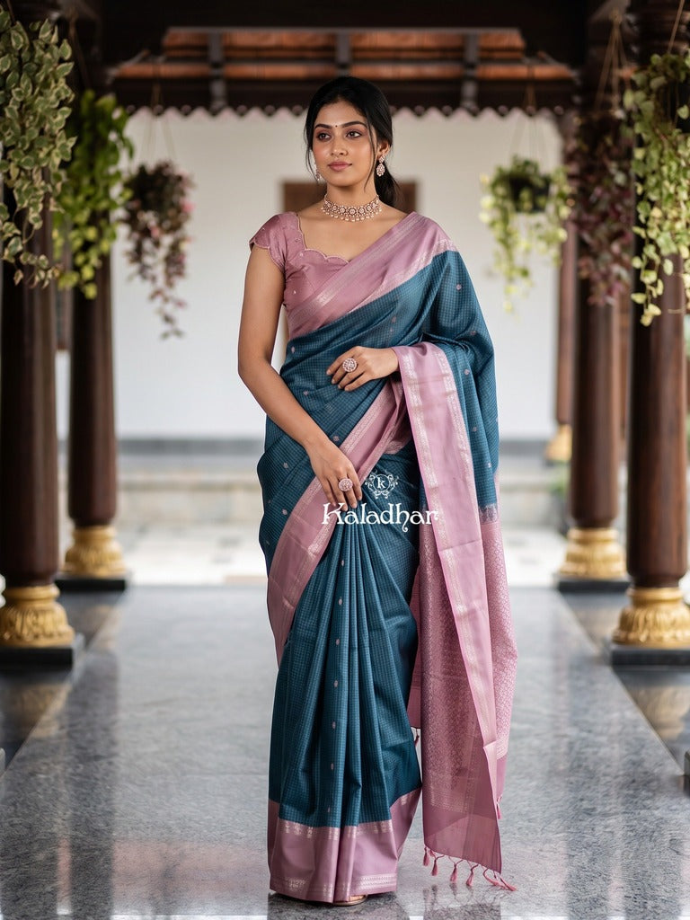 Light weight kanchi pattu saree for women | peacock blue | zari border | party wear