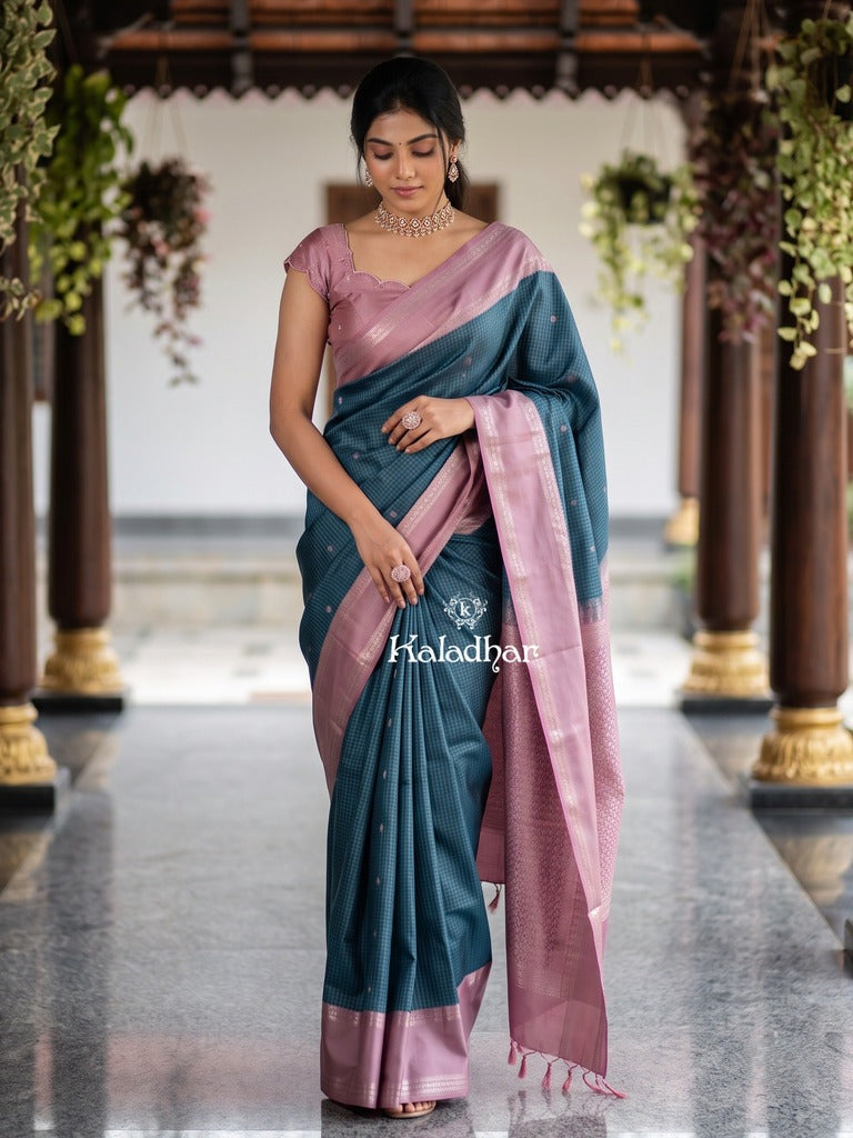 Light weight kanchi pattu saree for women | peacock blue | zari border | party wear