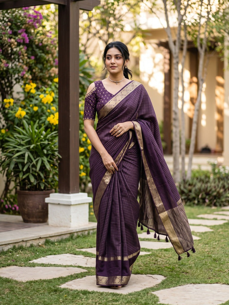 Dola silk fancy saree for women | deep plum | allover stripes | party wear