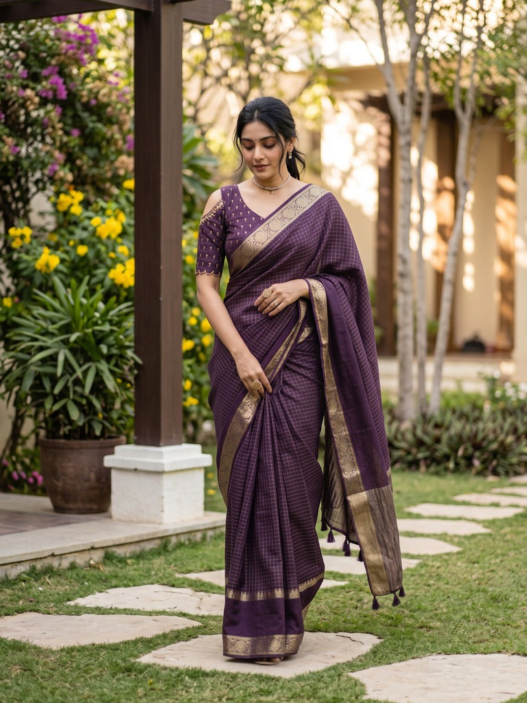 Dola silk fancy saree for women | deep plum | allover stripes | party wear