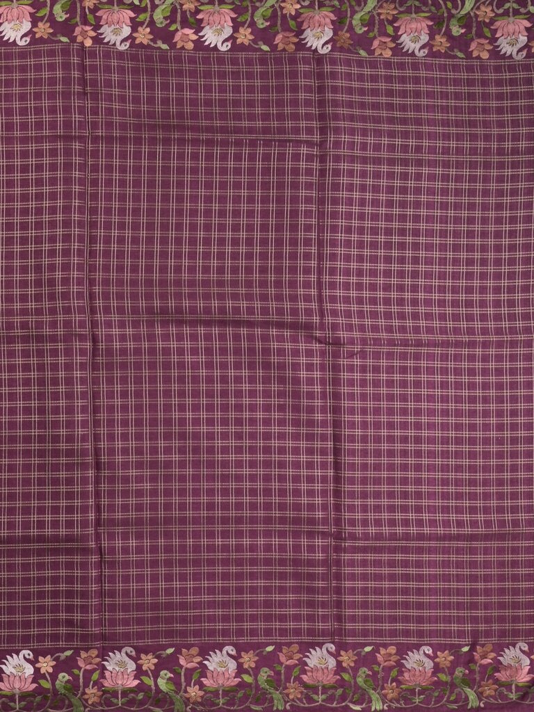 Tussar fancy saree allover checks with embroidery border and attached blouse