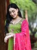 Designer embroidery kurthi for women | green | matching dupatta | festive & party wear