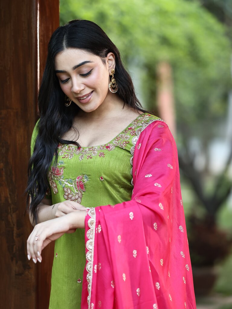 Designer embroidery kurthi for women | green | matching dupatta | festive & party wear
