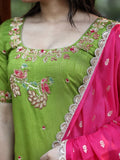 Designer embroidery kurthi for women | green | matching dupatta | festive & party wear