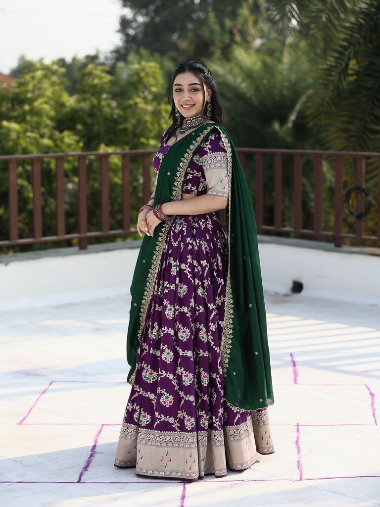 Traditional pattu half saree set for women | violet | festive & party wear