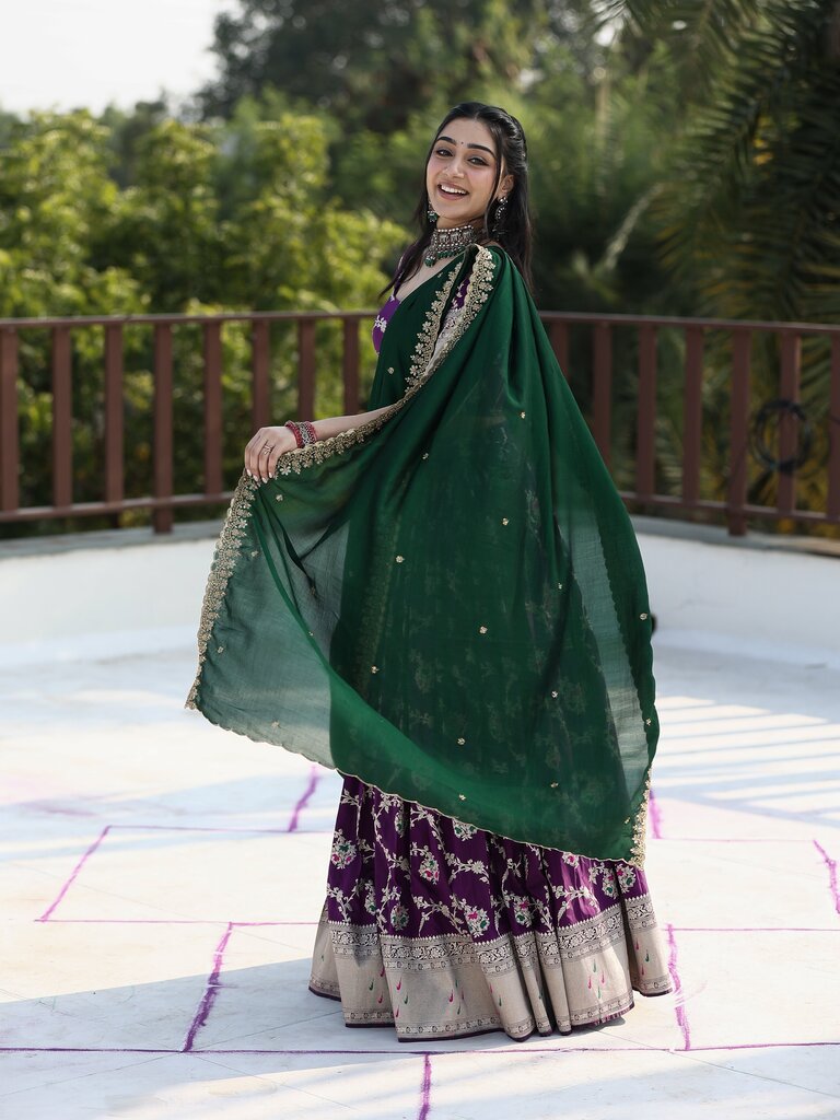 Traditional pattu half saree set for women | violet | festive & party wear