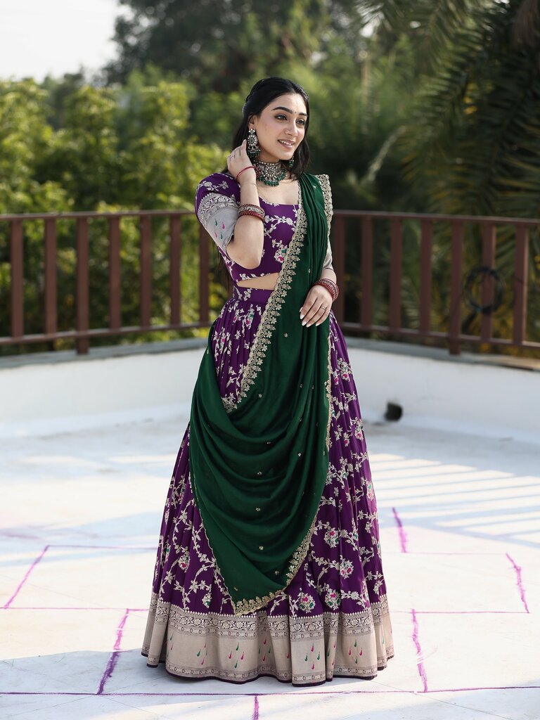 Traditional pattu half saree set for women | violet | festive & party wear
