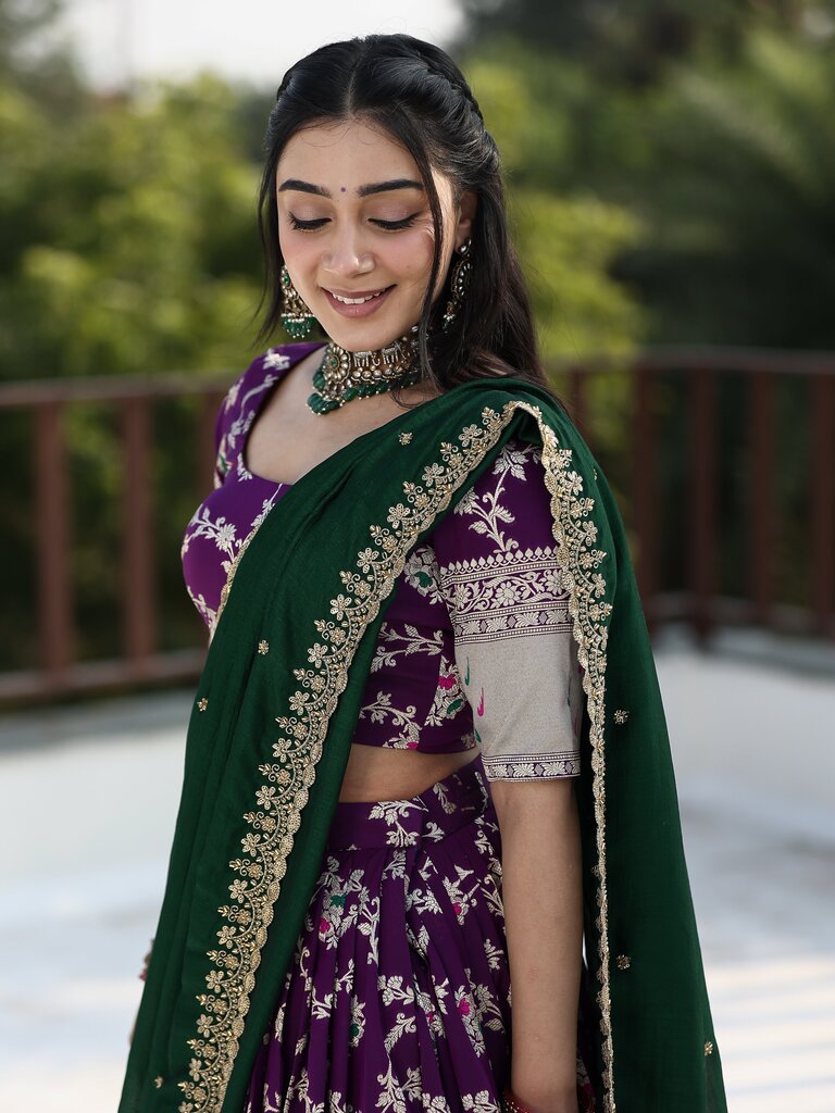 Traditional pattu half saree set for women | violet | festive & party wear