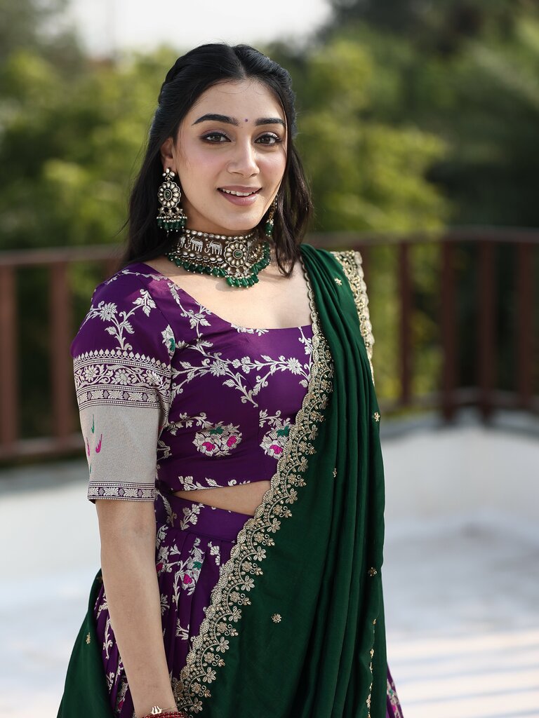 Traditional pattu half saree set for women | violet | festive & party wear