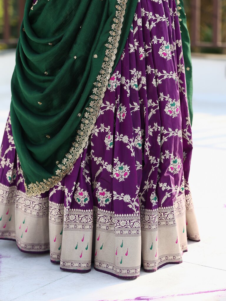 Traditional pattu half saree set for women | violet | festive & party wear