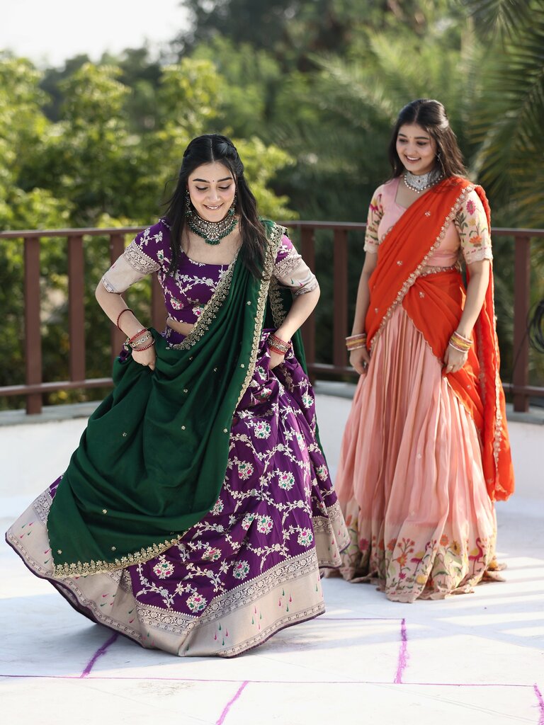 Traditional pattu half saree set for women | violet | festive & party wear